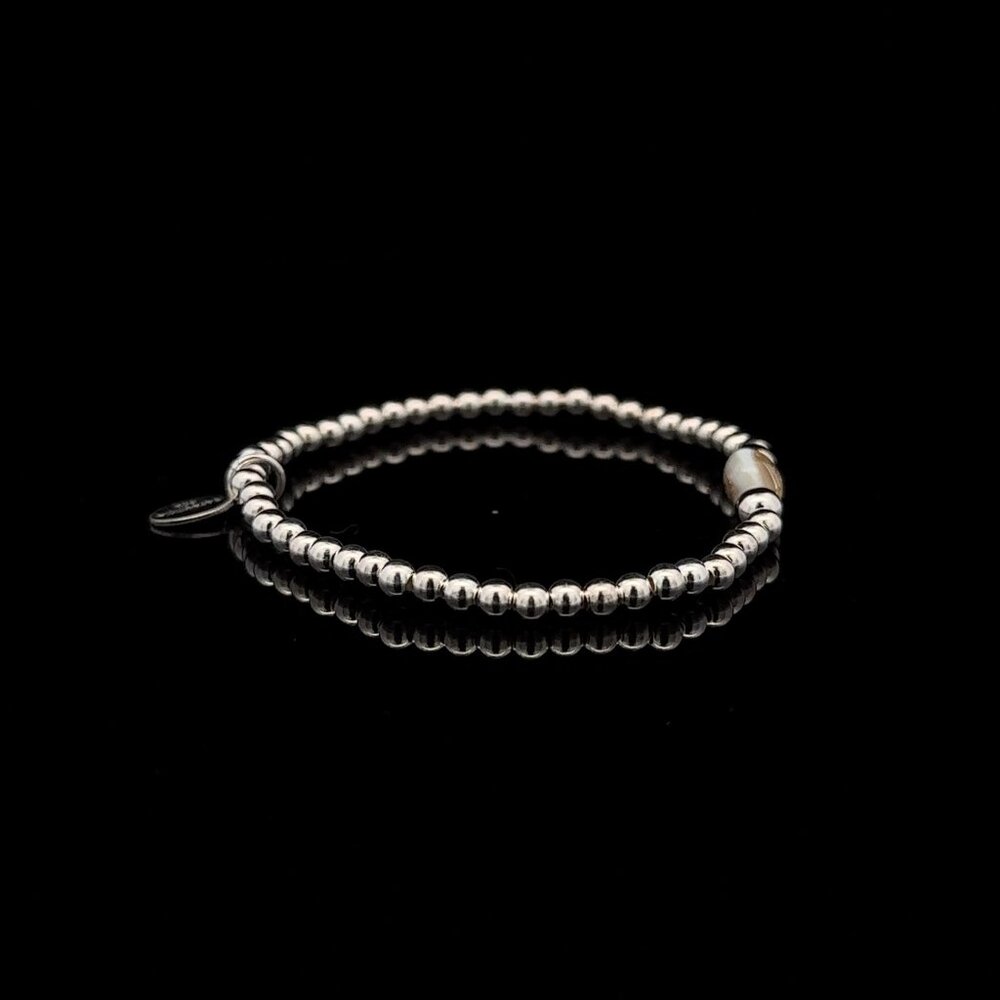 925 Sterling Silver Beaded Stretch Stacking Bracelet MOP Letter Initial A - Picture 6 of 6
